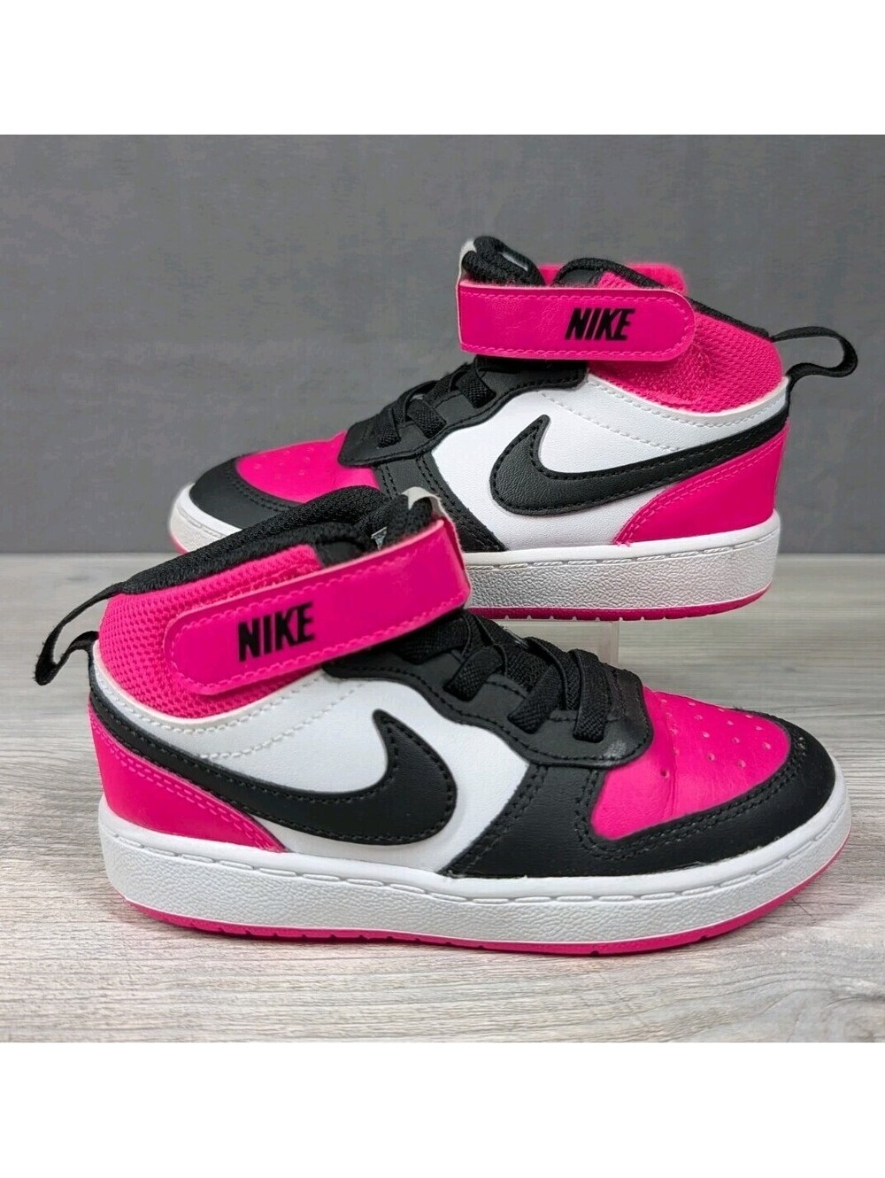 Nike Girls 9C Pink Black White Court Borough Mid 2 High Tops Basketball Sneakers